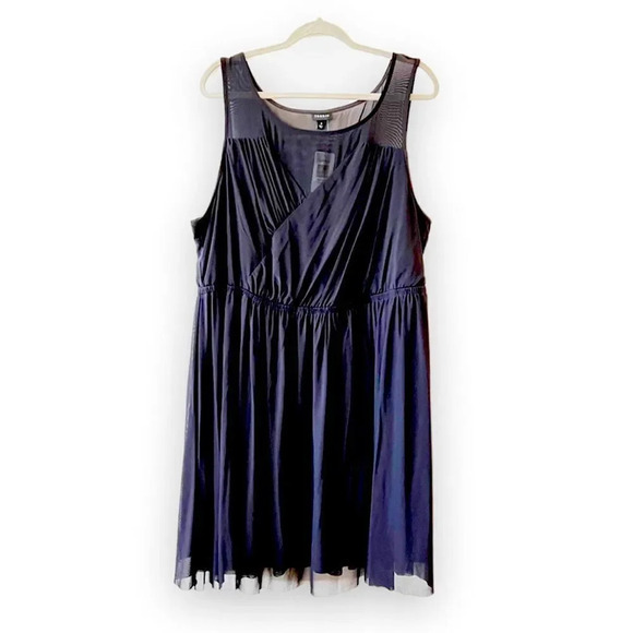 Torrid Dress Black‎ Size 3X Faux Surplice Mesh Skater New With Tags Plus Curvy - Picture 1 of 9
